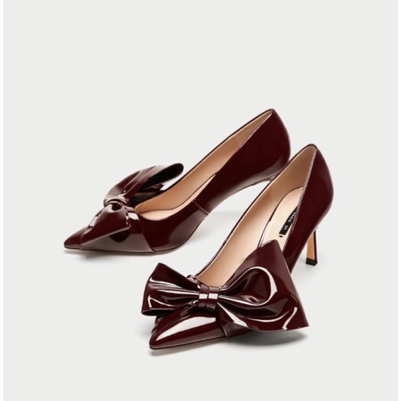 Zara Shoes - Zara Faux Patent Court Shoes with Bow
